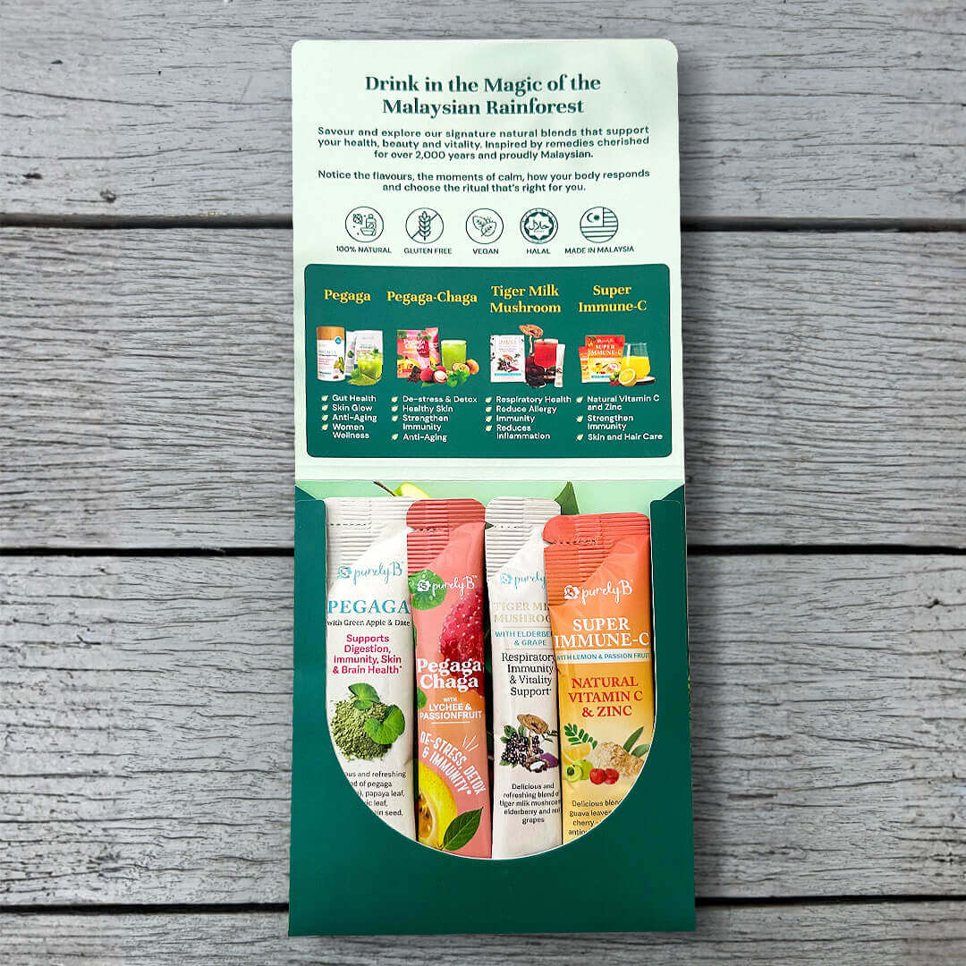 [PurelyB Taster Set] Pegaga, Tiger Milk Mushroom, Pegaga-Chaga &amp; Super Immune-C